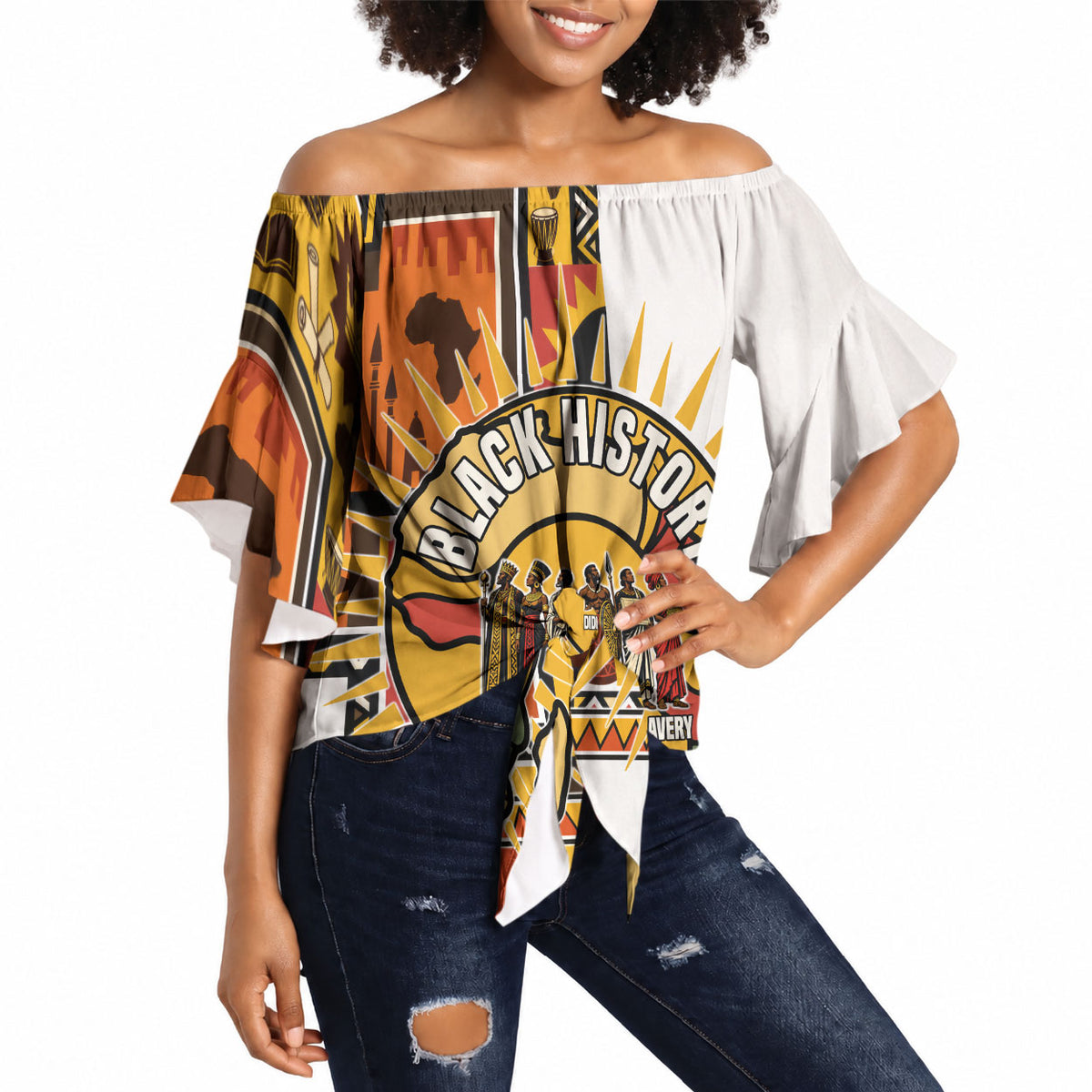 Black History Didn't Start With Slavery Off Shoulder Wrap Waist Top Pan African Ancient Kings Queens