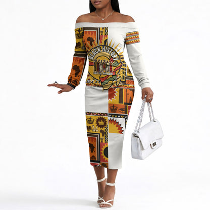 Black History Didn't Start With Slavery Off The Shoulder Long Sleeve Dress Pan African Ancient Kings Queens