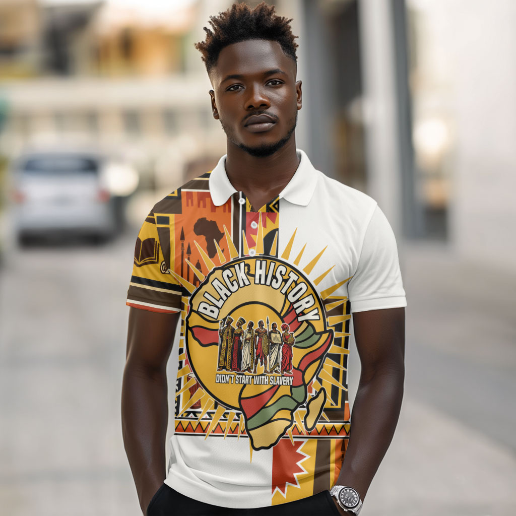 Black History Didn't Start With Slavery Polo Shirt Pan African Ancient Kings Queens
