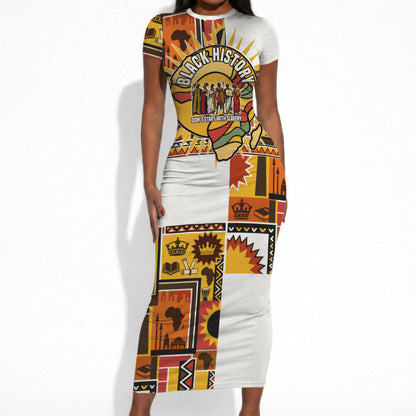 Black History Didn't Start With Slavery Short Sleeve Bodycon Dress Pan African Ancient Kings Queens