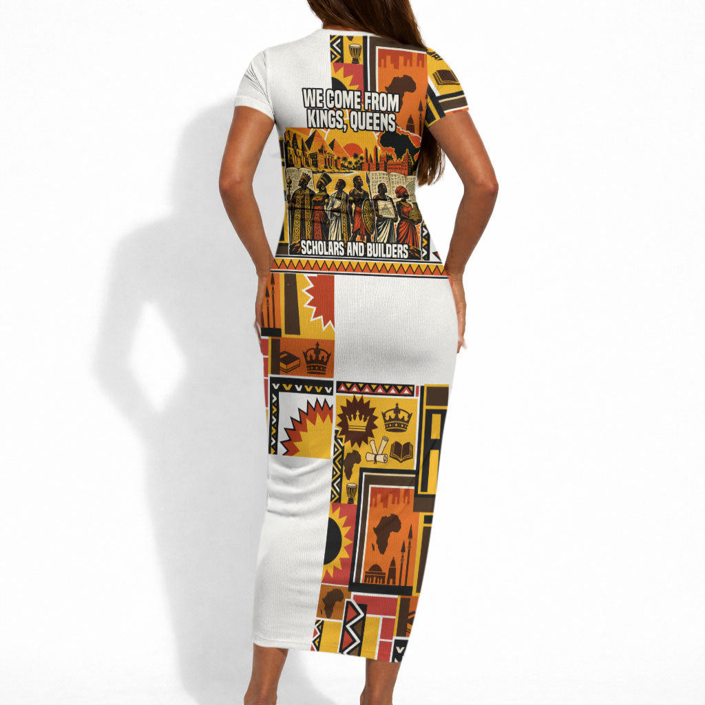 Black History Didn't Start With Slavery Short Sleeve Bodycon Dress Pan African Ancient Kings Queens