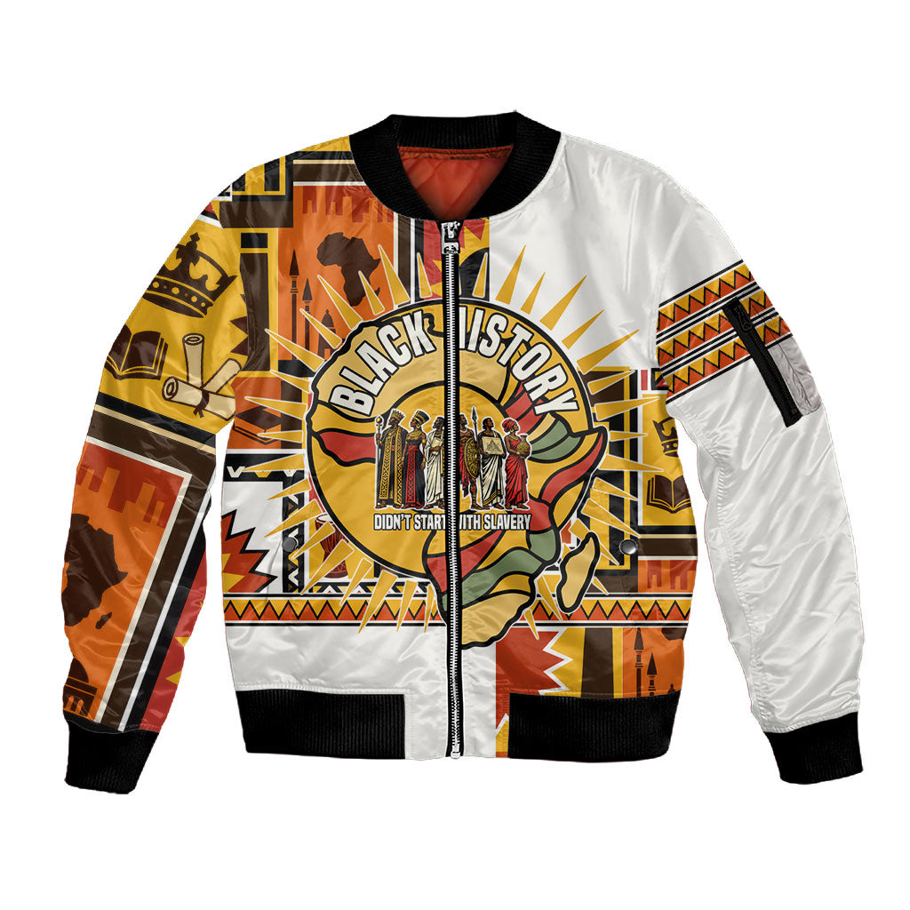 Black History Didn't Start With Slavery Sleeve Zip Bomber Jacket Pan African Ancient Kings Queens