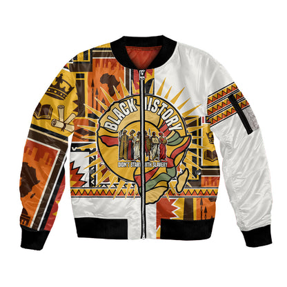 Black History Didn't Start With Slavery Sleeve Zip Bomber Jacket Pan African Ancient Kings Queens