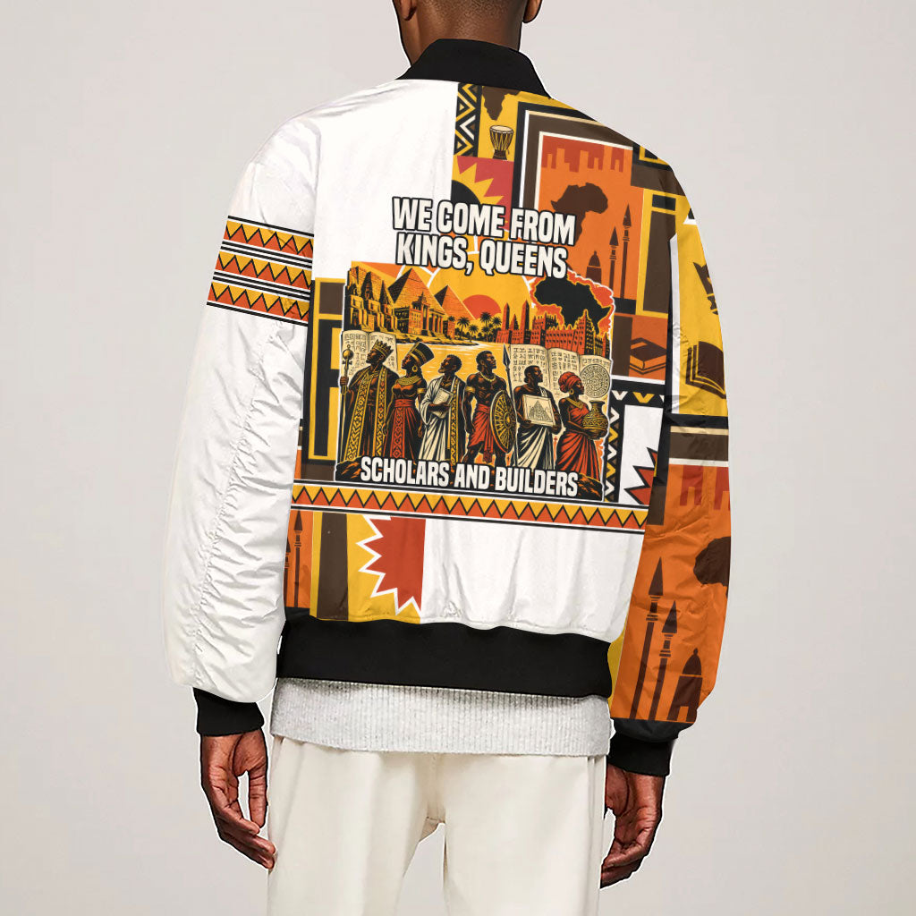 Black History Didn't Start With Slavery Sleeve Zip Bomber Jacket Pan African Ancient Kings Queens