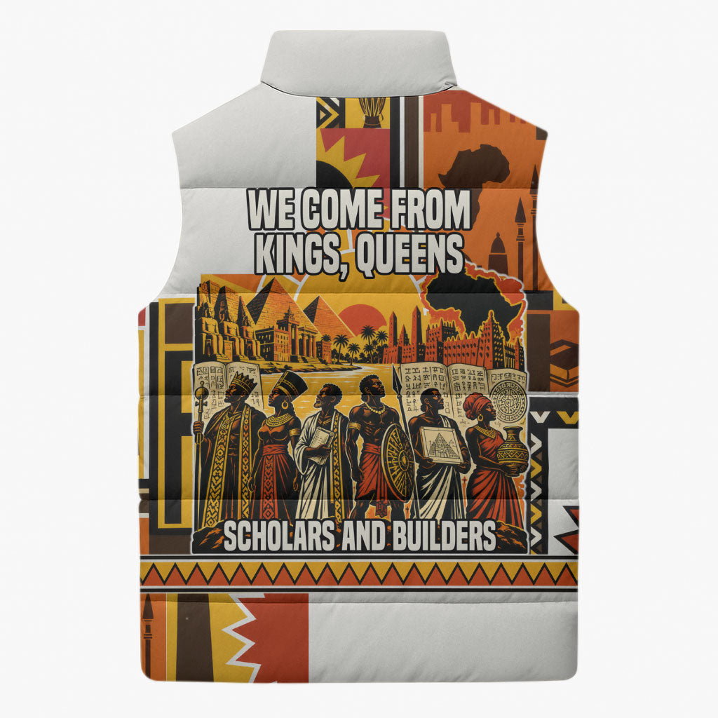 Black History Didn't Start With Slavery Sleeveless Puffer Jacket Pan African Ancient Kings Queens