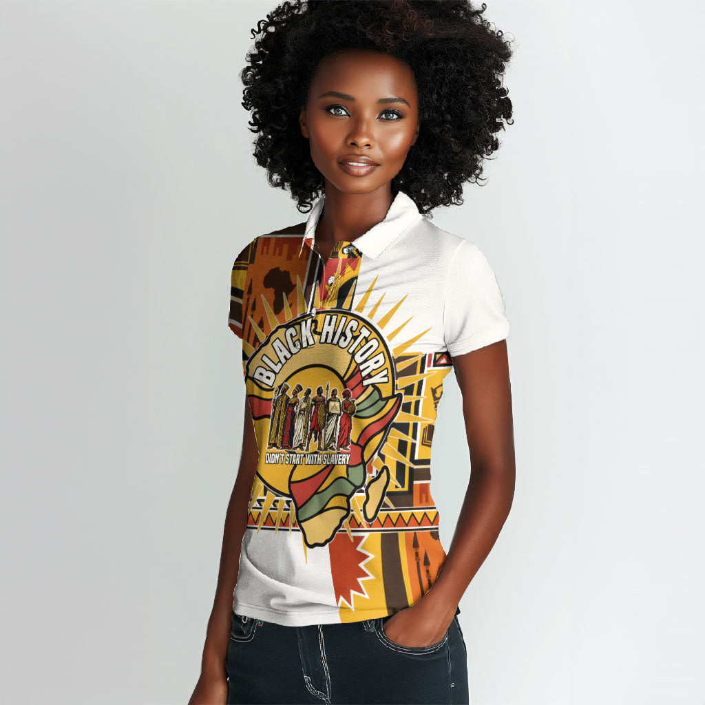 Black History Didn't Start With Slavery Women Polo Shirt Pan African Ancient Kings Queens