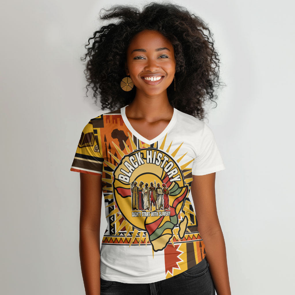 Black History Didn't Start With Slavery Women V-Neck T-Shirt Pan African Ancient Kings Queens