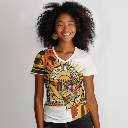 Black History Didn't Start With Slavery Women V-Neck T-Shirt Pan African Ancient Kings Queens