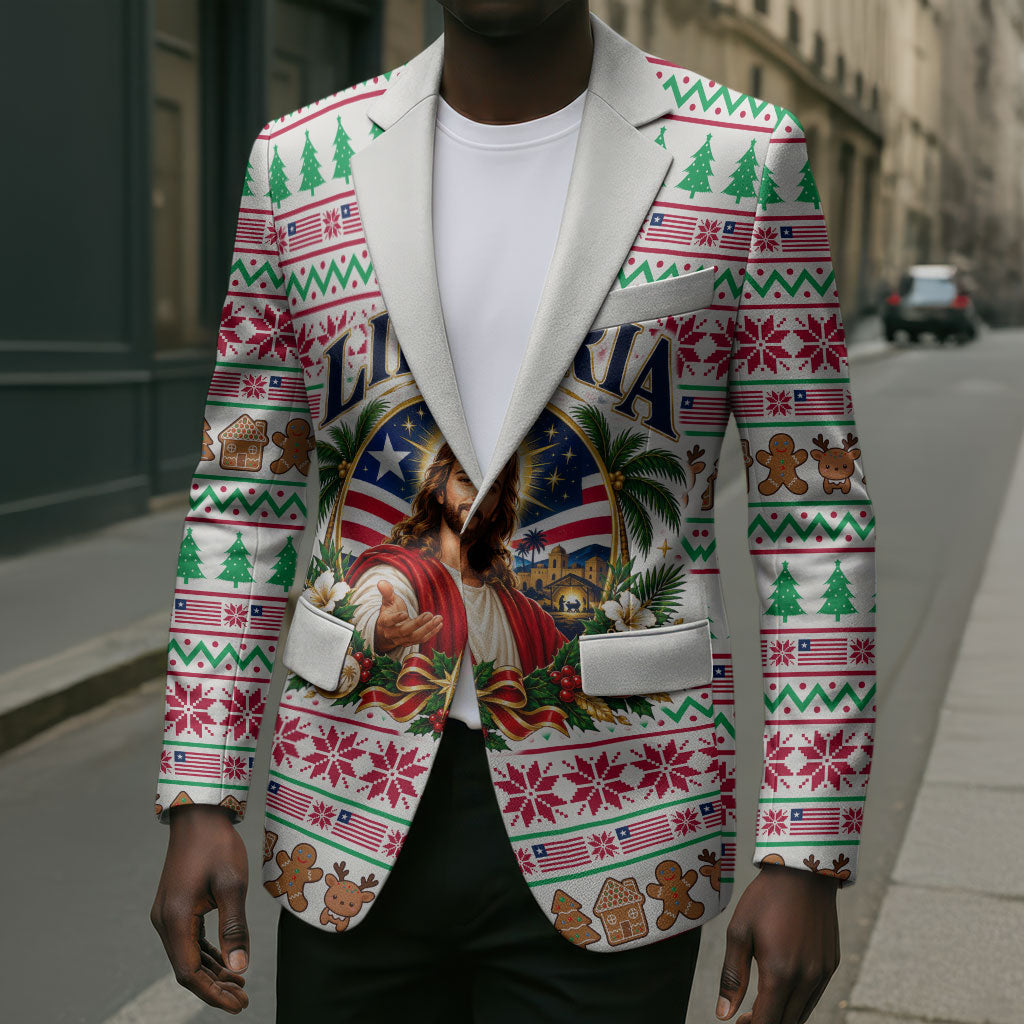 Liberia Jesus Christmas Blazer Vintage Patriotic Religious