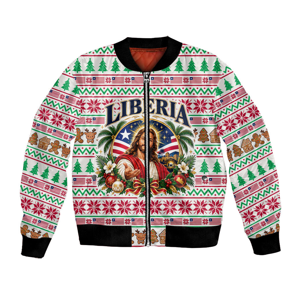 Liberia Jesus Christmas Bomber Jacket Vintage Patriotic Religious