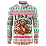 Liberia Jesus Christmas Button Sweatshirt Vintage Patriotic Religious