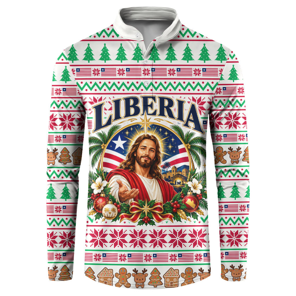 Liberia Jesus Christmas Button Sweatshirt Vintage Patriotic Religious