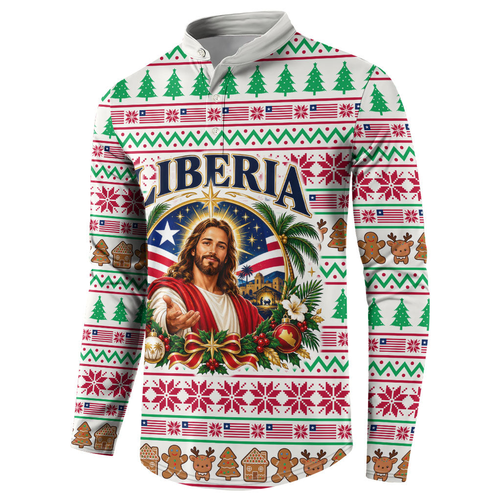 Liberia Jesus Christmas Button Sweatshirt Vintage Patriotic Religious