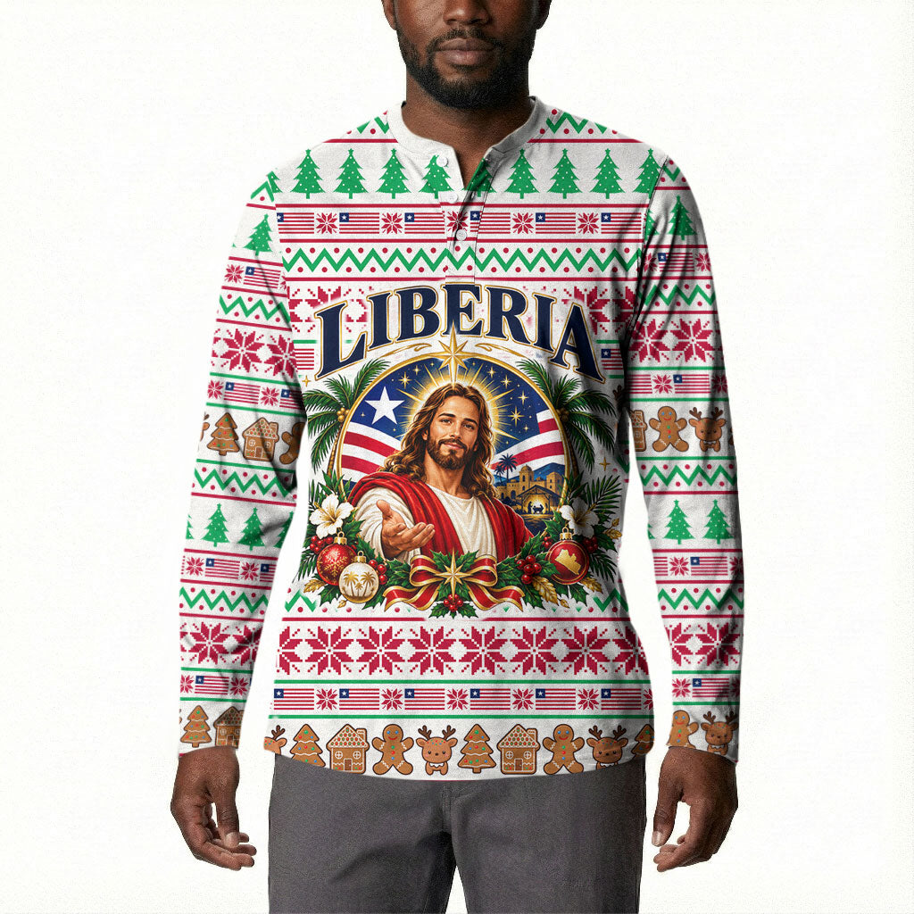 Liberia Jesus Christmas Button Sweatshirt Vintage Patriotic Religious