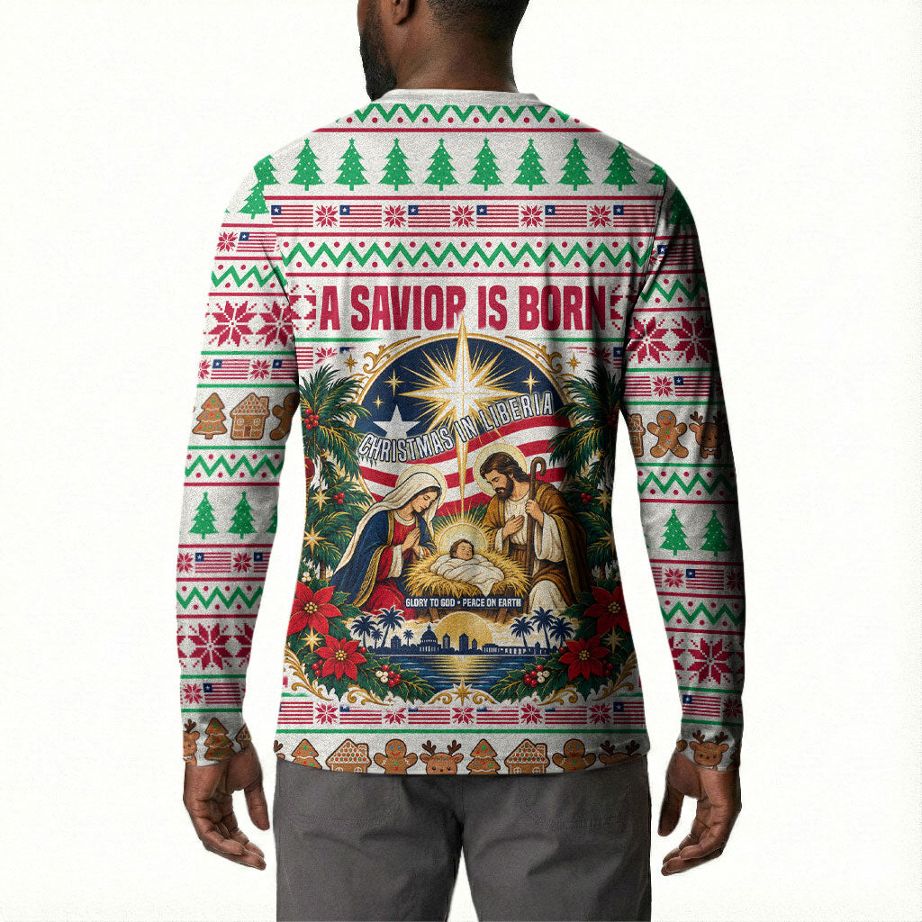 Liberia Jesus Christmas Button Sweatshirt Vintage Patriotic Religious