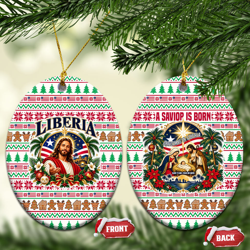 Liberia Jesus Christmas Ceramic Ornament Vintage Patriotic Religious