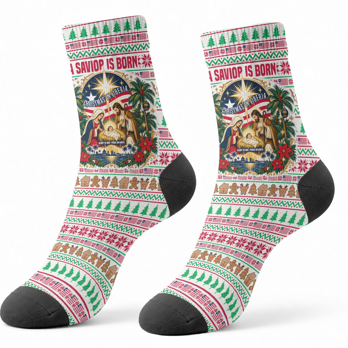 Liberia Jesus Christmas Crew Socks Vintage Patriotic Religious