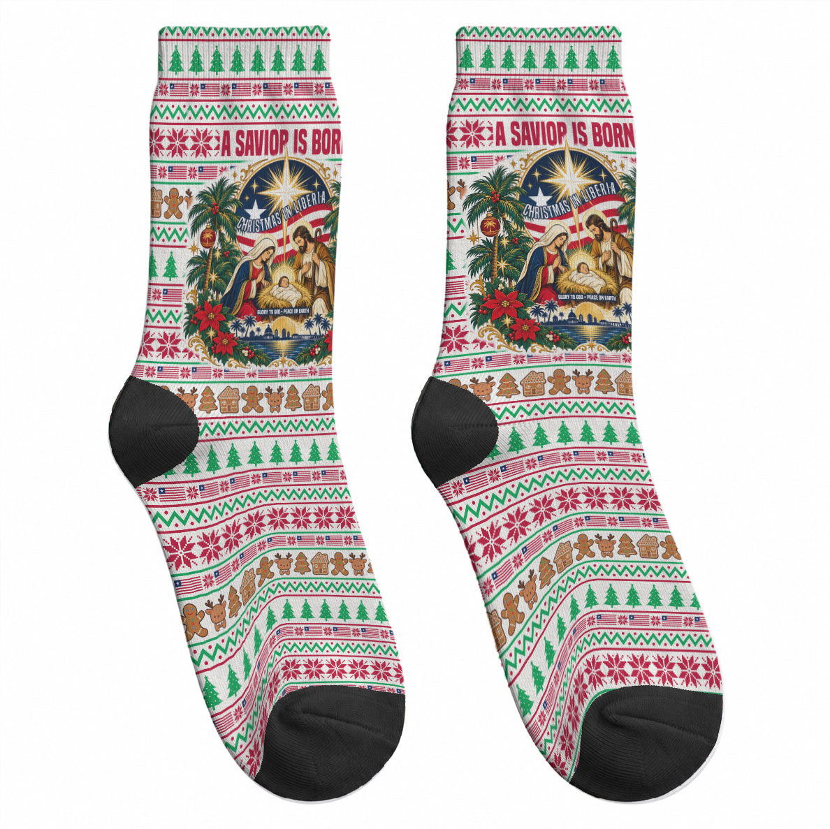 Liberia Jesus Christmas Crew Socks Vintage Patriotic Religious