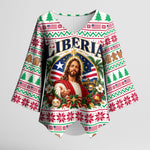 Liberia Jesus Christmas Kimono Sleeve Blouse Vintage Patriotic Religious