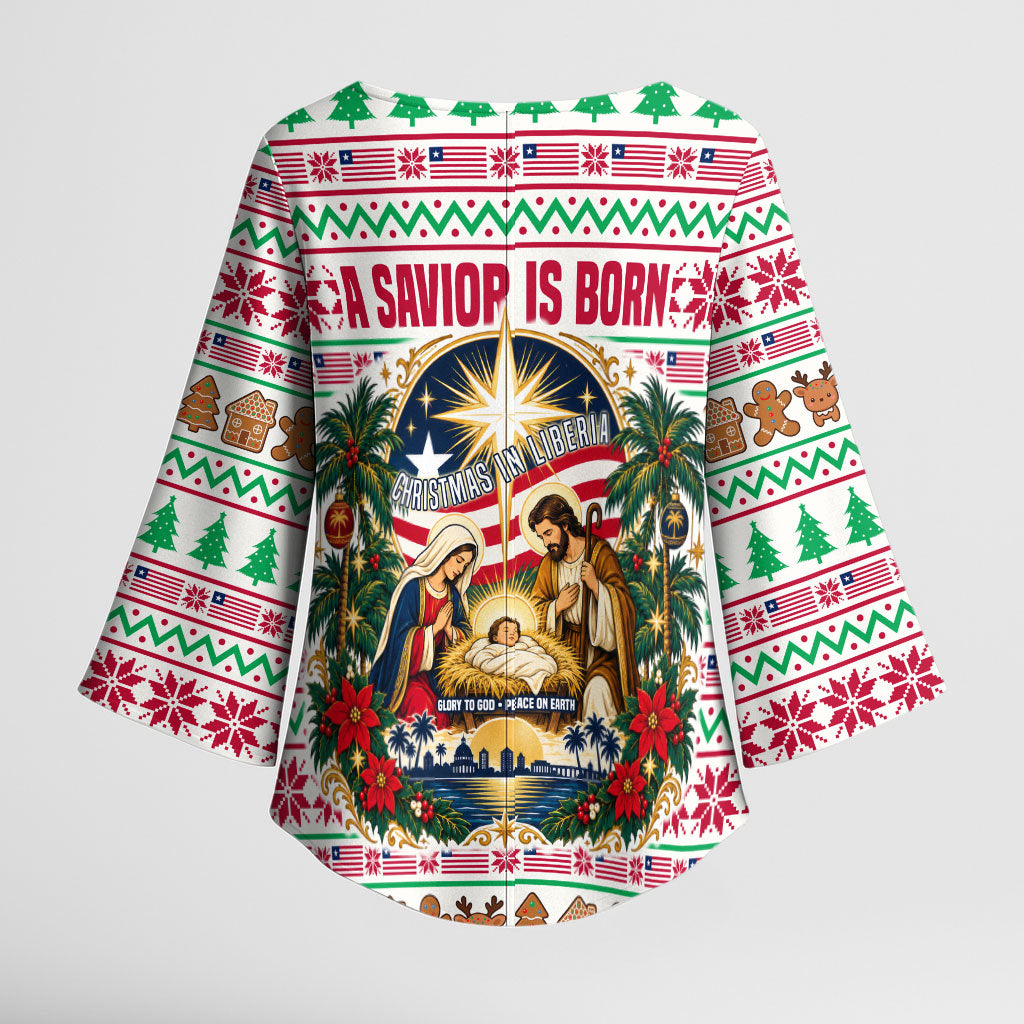 Liberia Jesus Christmas Kimono Sleeve Blouse Vintage Patriotic Religious
