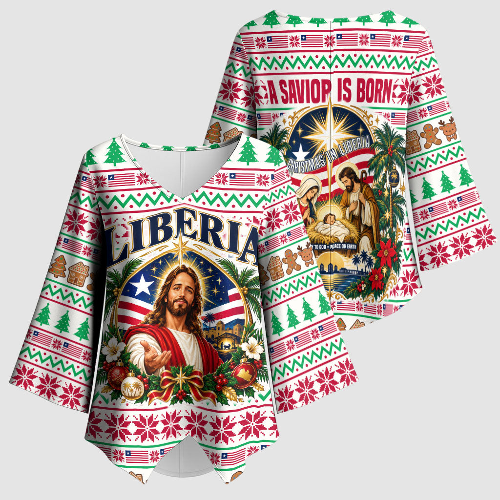 Liberia Jesus Christmas Kimono Sleeve Blouse Vintage Patriotic Religious