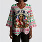 Liberia Jesus Christmas Kimono Sleeve Blouse Vintage Patriotic Religious