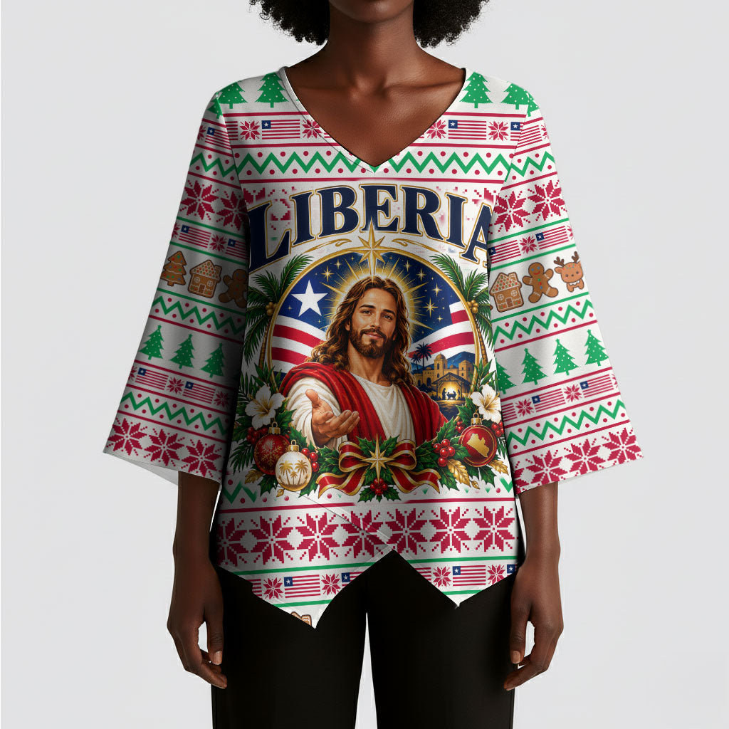 Liberia Jesus Christmas Kimono Sleeve Blouse Vintage Patriotic Religious