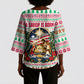 Liberia Jesus Christmas Kimono Sleeve Blouse Vintage Patriotic Religious