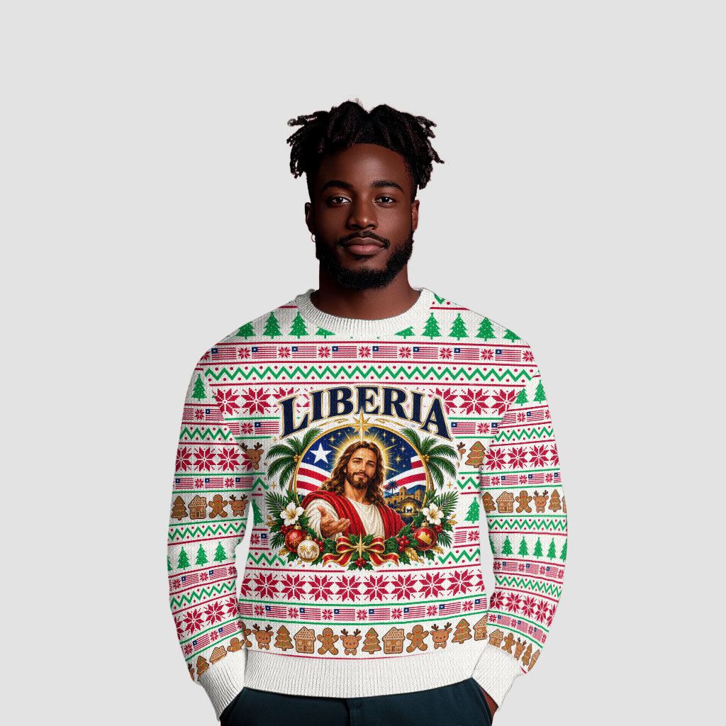 Liberia Jesus Christmas Ugly Christmas Sweater Vintage Patriotic Religious