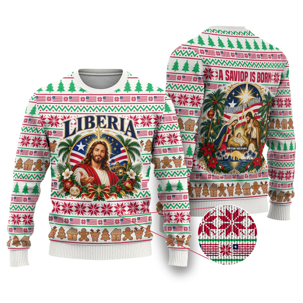 Liberia Jesus Christmas Ugly Christmas Sweater Vintage Patriotic Religious