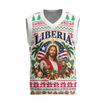 Liberia Jesus Christmas Knitted V-Neck Vest Vintage Patriotic Religious