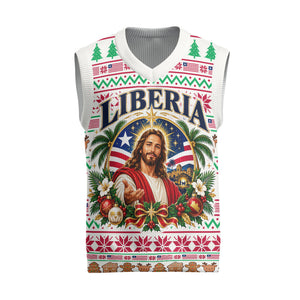 Liberia Jesus Christmas Knitted V-Neck Vest Vintage Patriotic Religious
