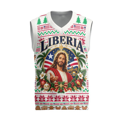 Liberia Jesus Christmas Knitted V-Neck Vest Vintage Patriotic Religious