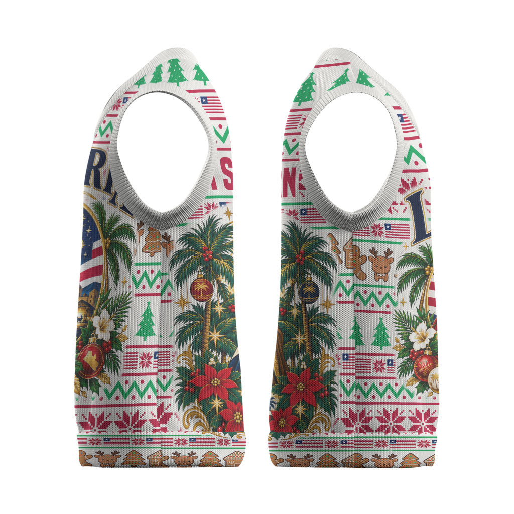 Liberia Jesus Christmas Knitted V-Neck Vest Vintage Patriotic Religious