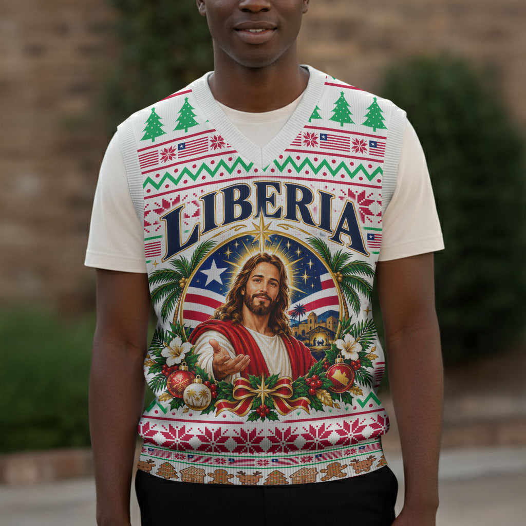 Liberia Jesus Christmas Knitted V-Neck Vest Vintage Patriotic Religious