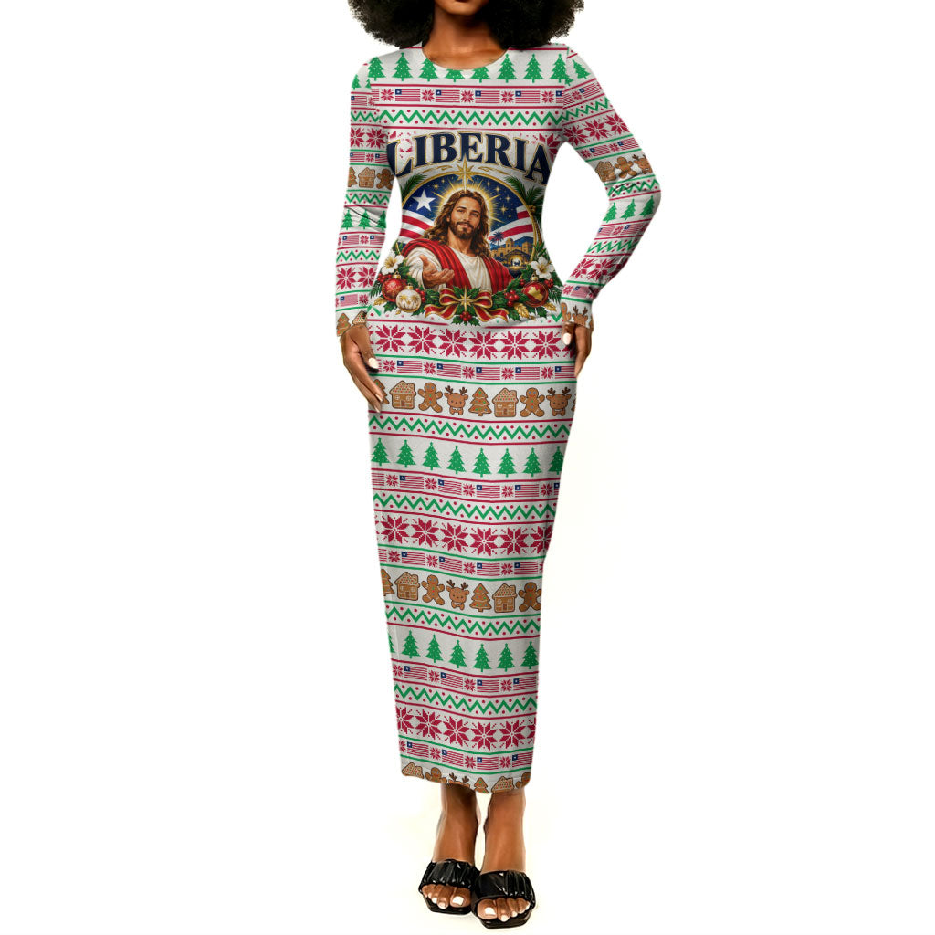 Liberia Jesus Christmas Long Sleeve Bodycon Dress Vintage Patriotic Religious