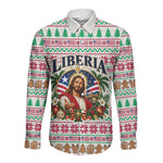 Liberia Jesus Christmas Long Sleeve Button Shirt Vintage Patriotic Religious