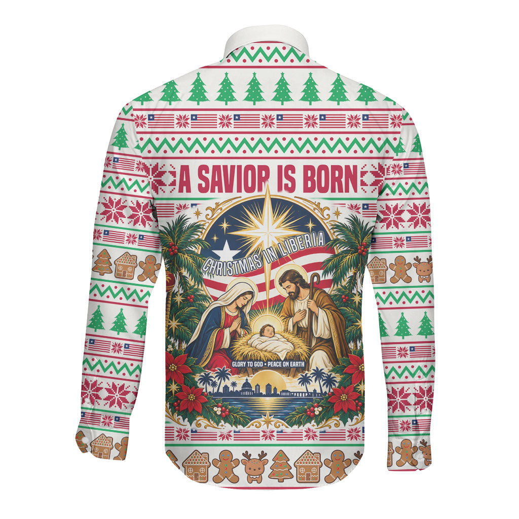 Liberia Jesus Christmas Long Sleeve Button Shirt Vintage Patriotic Religious