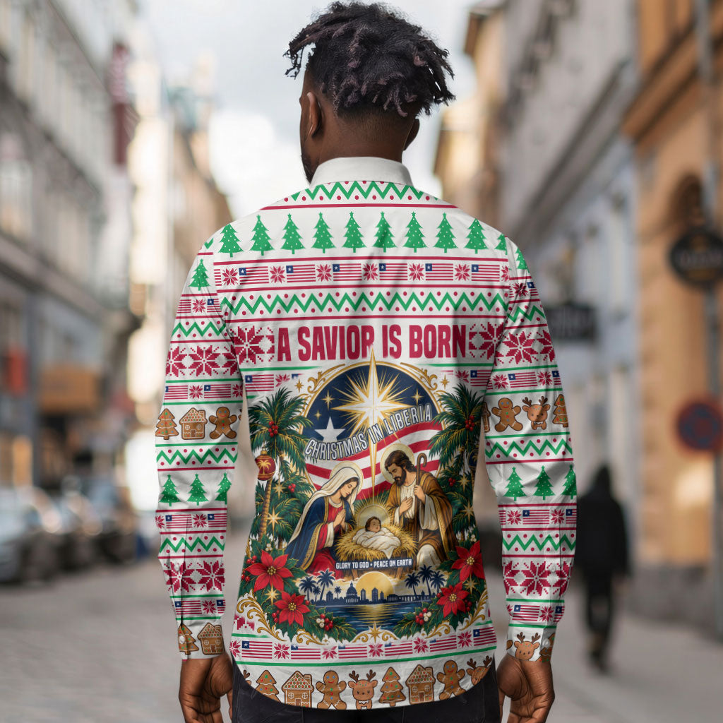 Liberia Jesus Christmas Long Sleeve Button Shirt Vintage Patriotic Religious