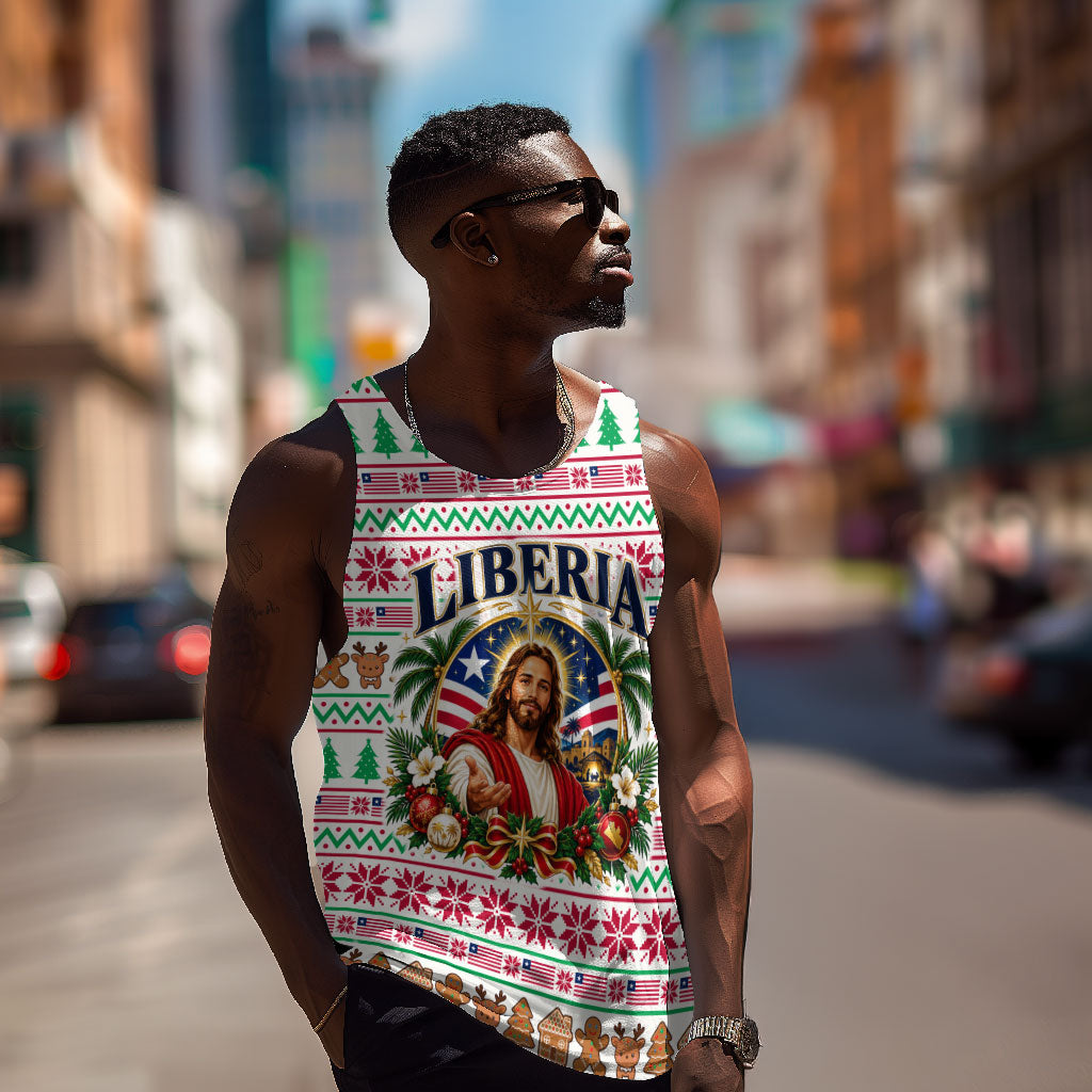 Liberia Jesus Christmas Men Tank Top Vintage Patriotic Religious