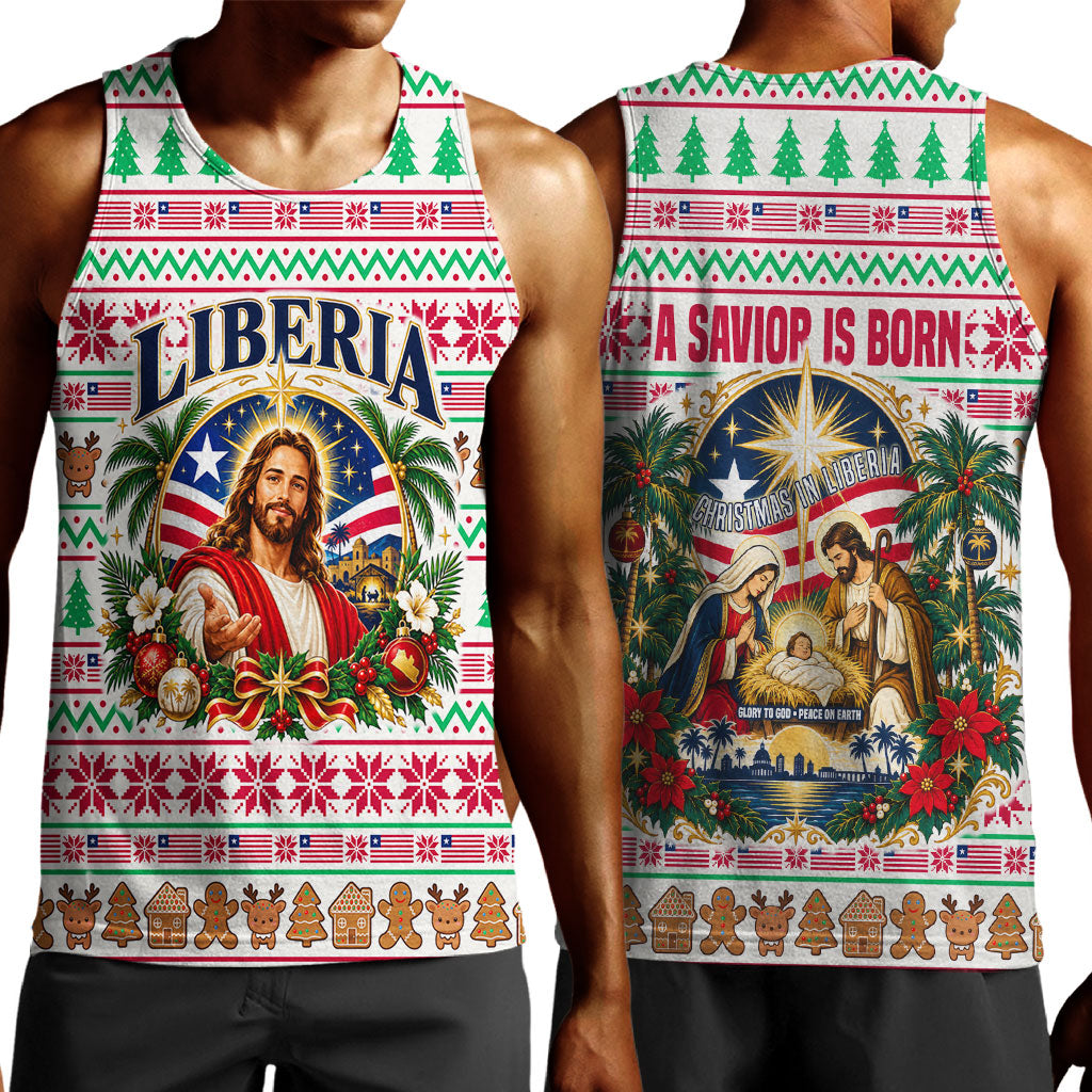 Liberia Jesus Christmas Men Tank Top Vintage Patriotic Religious