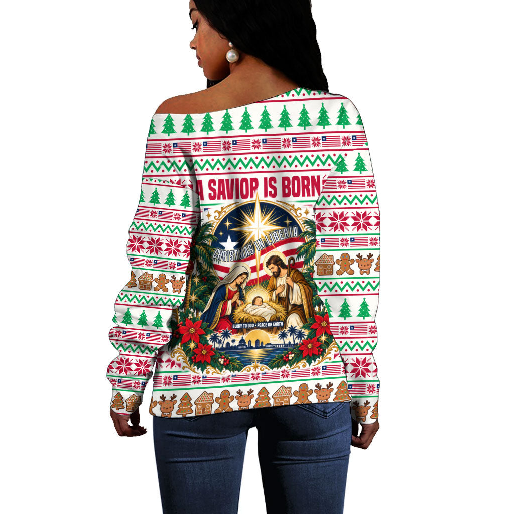 Liberia Jesus Christmas Off Shoulder Sweater Vintage Patriotic Religious