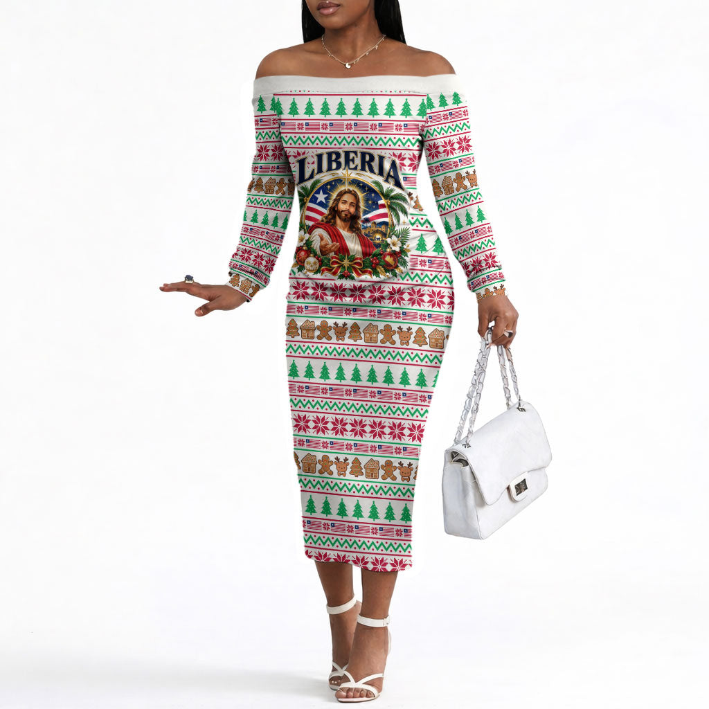Liberia Jesus Christmas Off The Shoulder Long Sleeve Dress Vintage Patriotic Religious
