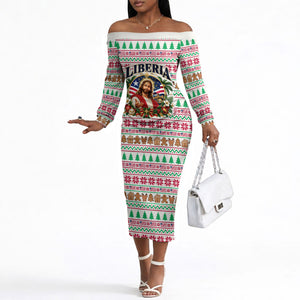 Liberia Jesus Christmas Off The Shoulder Long Sleeve Dress Vintage Patriotic Religious