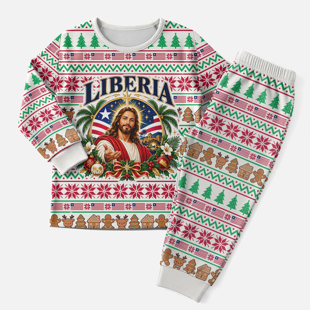 Liberia Jesus Christmas Pajama Set Vintage Patriotic Religious