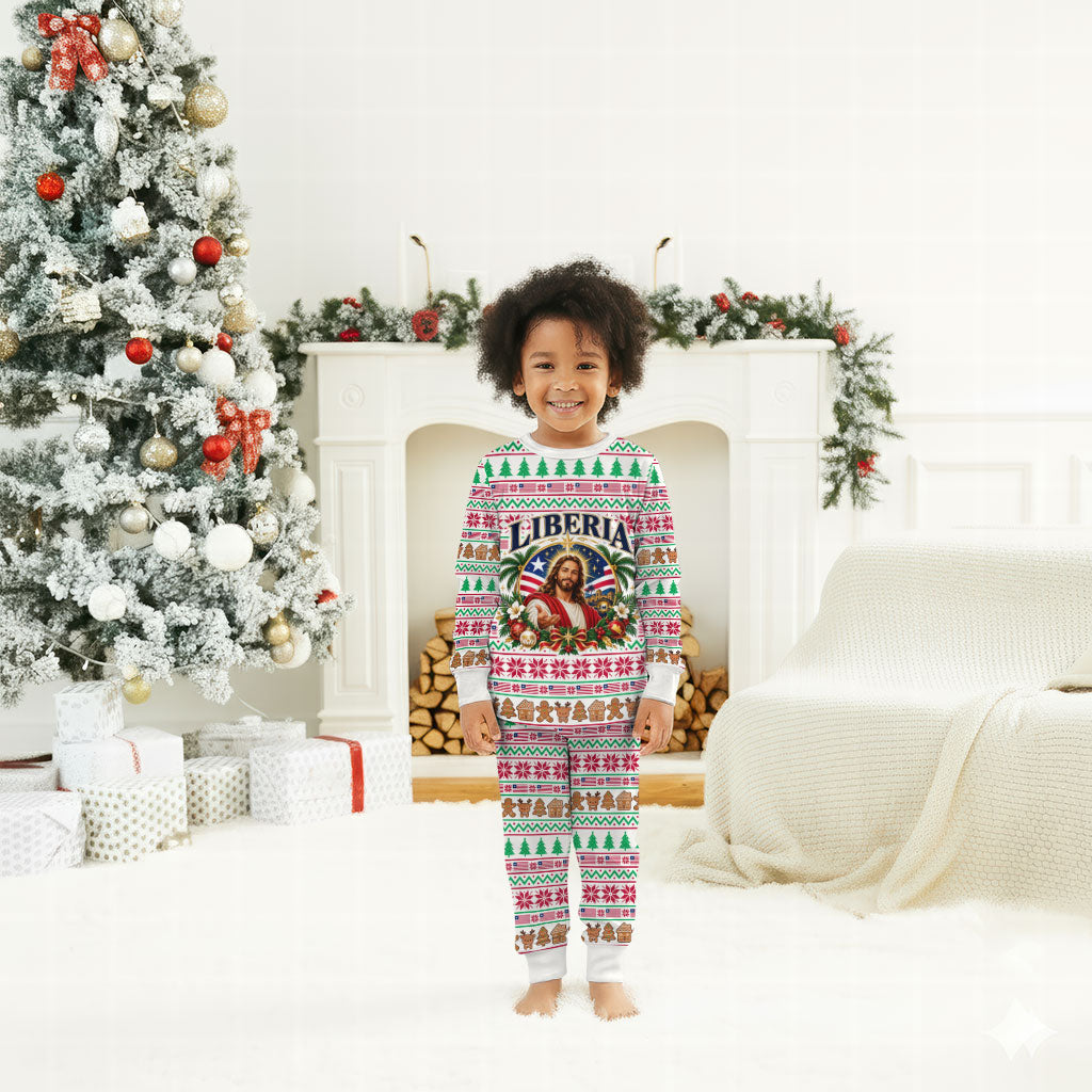 Liberia Jesus Christmas Pajama Set Vintage Patriotic Religious