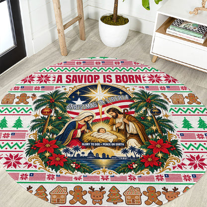 Liberia Jesus Christmas Round Carpet Vintage Patriotic Religious