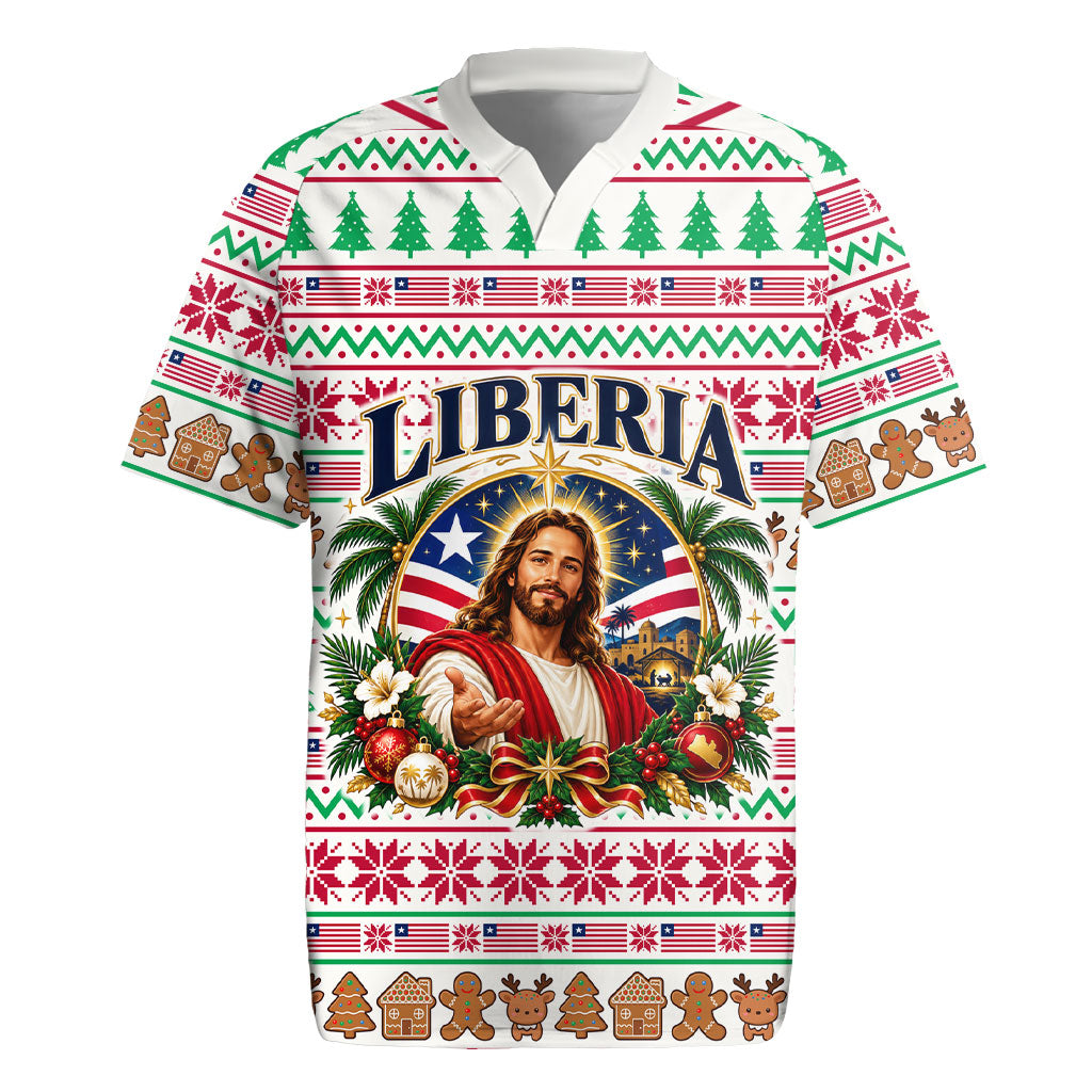 Liberia Jesus Christmas Rugby Jersey Vintage Patriotic Religious