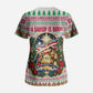 Liberia Jesus Christmas Scrub Top Vintage Patriotic Religious