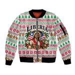 Liberia Jesus Christmas Sleeve Zip Bomber Jacket Vintage Patriotic Religious
